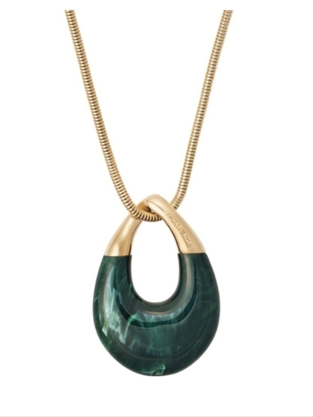 Michael Kors Autumn Green Acetate Gold Toned Pendant Long Necklace